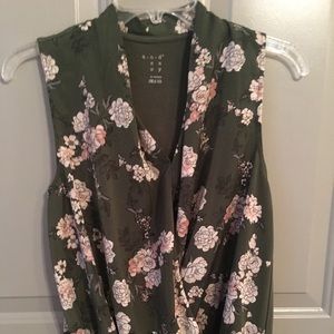 A new day Olive Green Wrap Sleeveless Blouse
